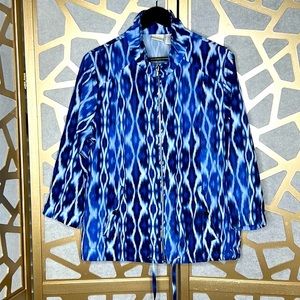 CHICOS ZENERGY Blue Print‎ Jacket Zip Front 3/4 Sleeve Pockets